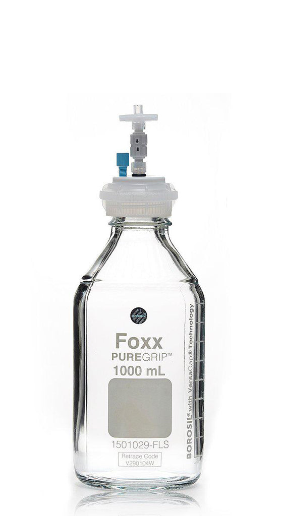 ChromCap™ 300 HPLC Solvent Reservoir System with VersaCap® GL45 and 1 L (1,000 mL) Clr. Glass Reagent Bottle, Class VI PTFE Adapter & Safety Air Inlet Valve, One (1x) Ports- OD Tubing 3.2mm (1/8") or 1.6 mm (1/16"), 1/EA