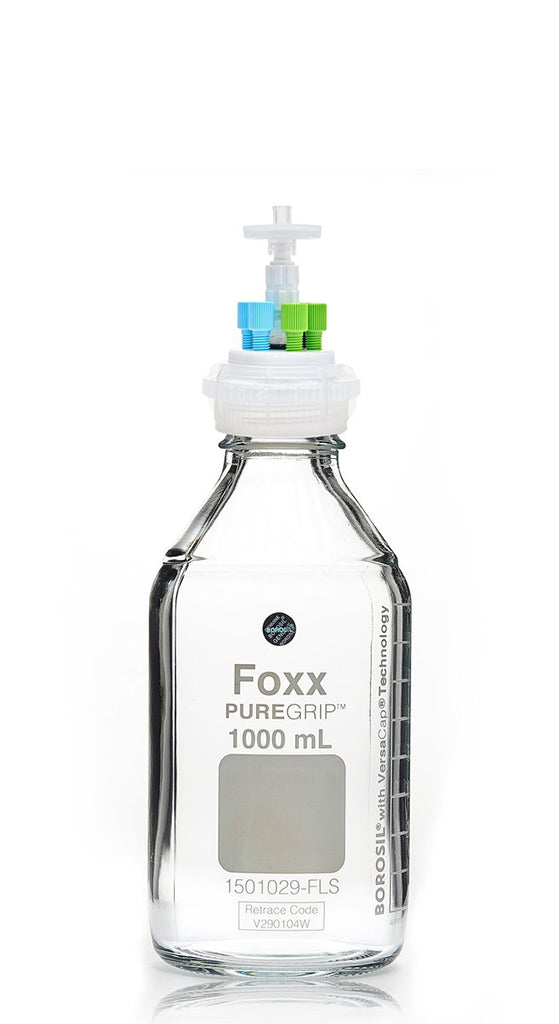 ChromCap™ 300 Universal HPLC Solvent Reservoir System with VersaCap® GL45 and 1 L (1,000 mL) Clr. Glass Reagent Bottle, Class VI PTFE Adapter & Safety Air Inlet Valve, Six (6x) Ports- OD Tubing 3.2mm (1/8") or 1.6 mm (1/16"), 1/EA