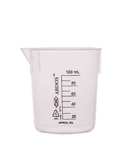 Abdos Printed Plastic Tapered Beakers, Polypropylene (PP) 100 mL, 12/CS