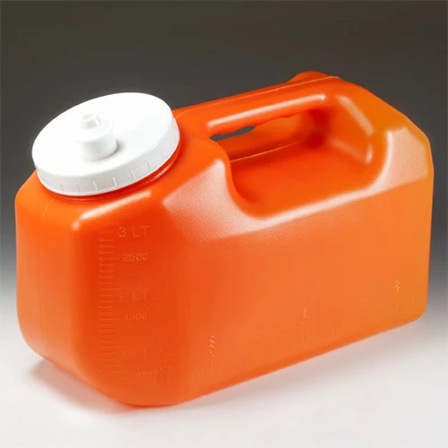 Container, 24 Hour Urine Collection, 3 Liter, Red with Screwcap and Snap Pour Spout