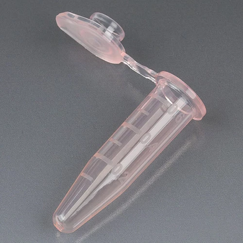 Microcentrifuge Tube, 0.5mL, PP, Attached Snap Cap, Graduated, Red, Certified: Rnase, Dnase and Pyrogen Free, 500/Stand Up Zip Lock Bag - cs-10000