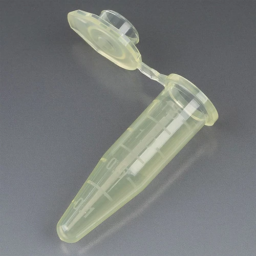 Microcentrifuge Tube, 1.5mL, PP, Attached Snap Cap, Graduated, Yellow, Certified: Rnase, Dnase and Pyrogen Free, 500/Stand Up Zip Lock Bag - cs-10000