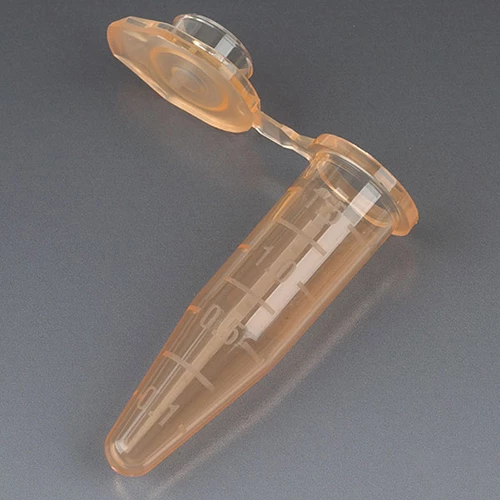 Microcentrifuge Tube, 1.5mL, PP, Attached Snap Cap, Graduated, Orange, Certified: Rnase, Dnase and Pyrogen Free, 500/Stand Up Zip Lock Bag - cs-10000