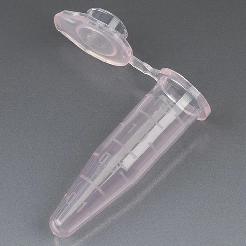 Microcentrifuge Tube, 1.5mL, PP, Attached Snap Cap, Graduated, Red, Certified: Rnase, Dnase and Pyrogen Free, 500/Stand Up Zip Lock Bag - cs-10000