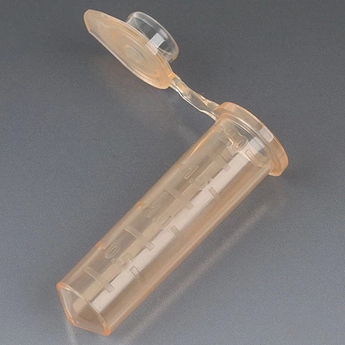 Microcentrifuge Tube, 2.0mL, PP, Attached Snap Cap, Graduated, Orange, Certified: Rnase, Dnase and Pyrogen Free, 500/Stand Up Zip Lock Bag - CS/5000