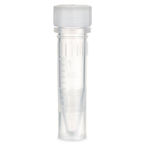 Microtube, 1.5mL, Self-Standing, Attached Screw Cap for Color Insert, with O-Ring, STERILE, PP, 500/Bag, 2 Bags/Unit