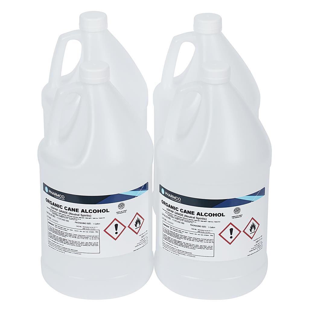 Ethyl Alcohol Organic 190 PF USP/FCC (GMO Free )  High Den. Poly Bottles, 4X1 gallon