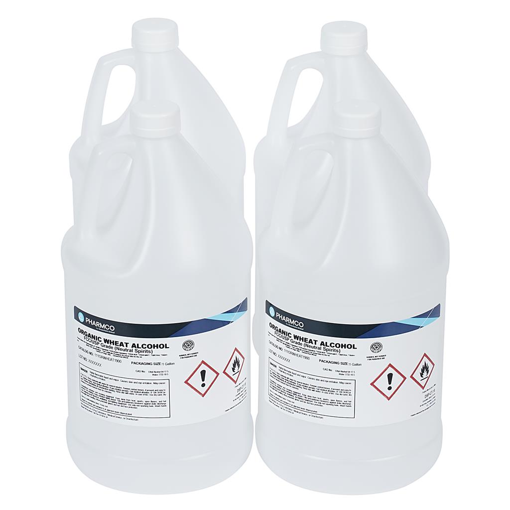Ethyl Alcohol Organic 190 PF Wheat Derived, USP (GMO Free )  High Den. Poly Bottles, 4X1 gallon