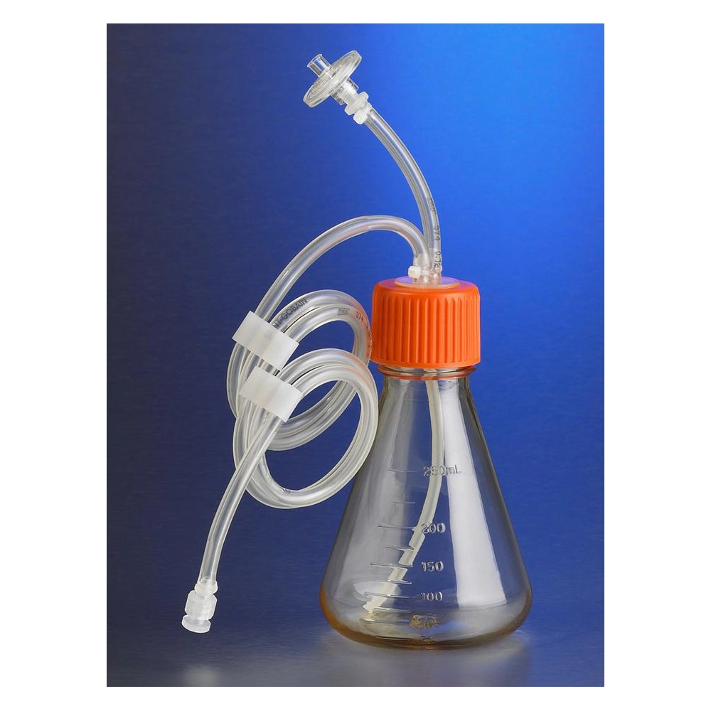 Corning 250ml Polycarbonate Erlenmeyer Shake Flask with Aseptic Transfer Cap with 1/8" ID C-Flex and Male Luer Lok Disconnect,Sterile,1/bag,4/case
