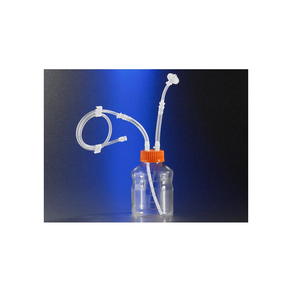Corning Easy Grip Storage Bottle, 500mL Polystyrene bottle with Closed System Tubing accessories with 0.2µm PTFE Filter and MLL, and with Diptube, Sterile, 1 per bag, 4 per case