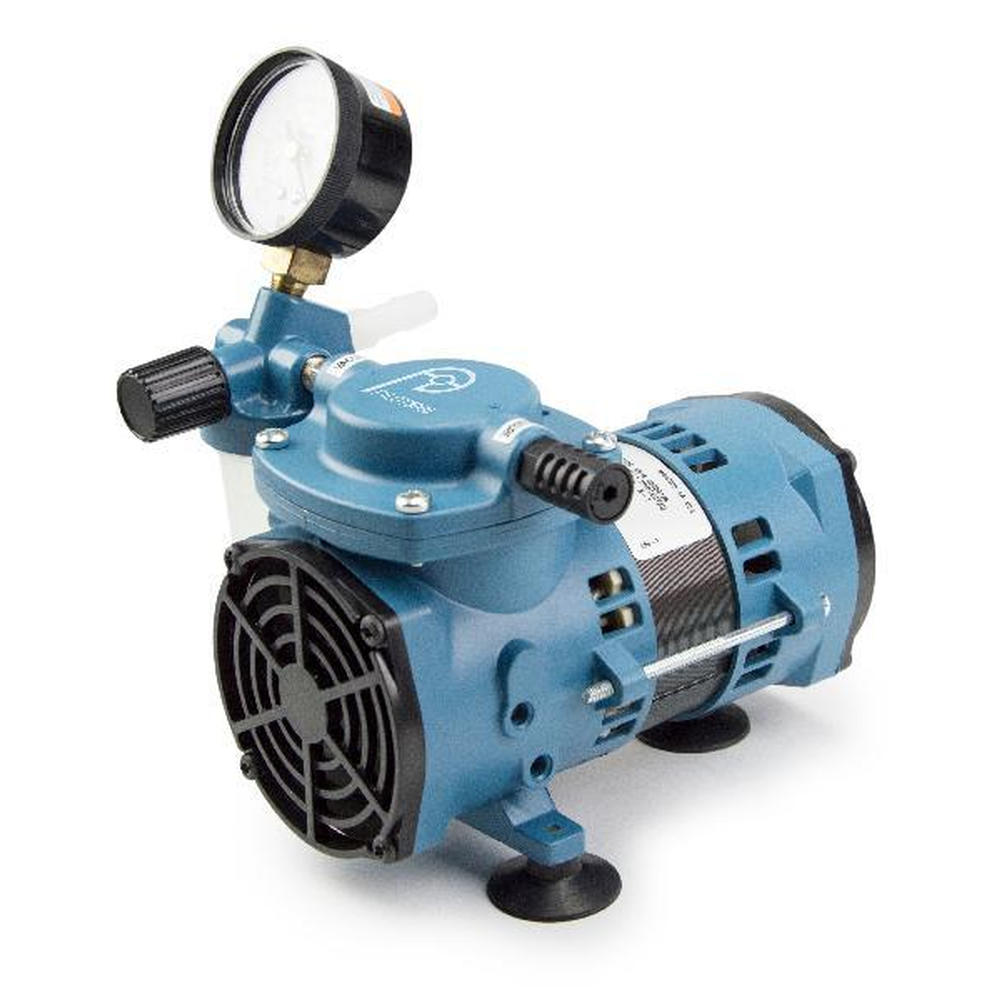 PILOT Economical Chemical Resistant Diaphragm Vacuum Pump 115V / 60 Hz (50 Hz) (oil-free), includes inlet trap, vacuum gauge and pressure regulator, with 1/4" hose barb connector (TLD3000) - Reconditioned