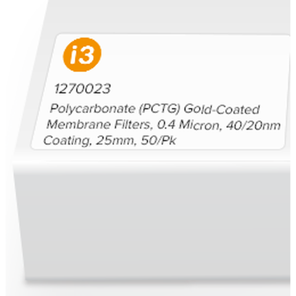 Polycarbonate (PCTG) Gold-Coated Membrane Filters, 0.4 Micron, 40/20nm Coating, 25mm, 50/Pk