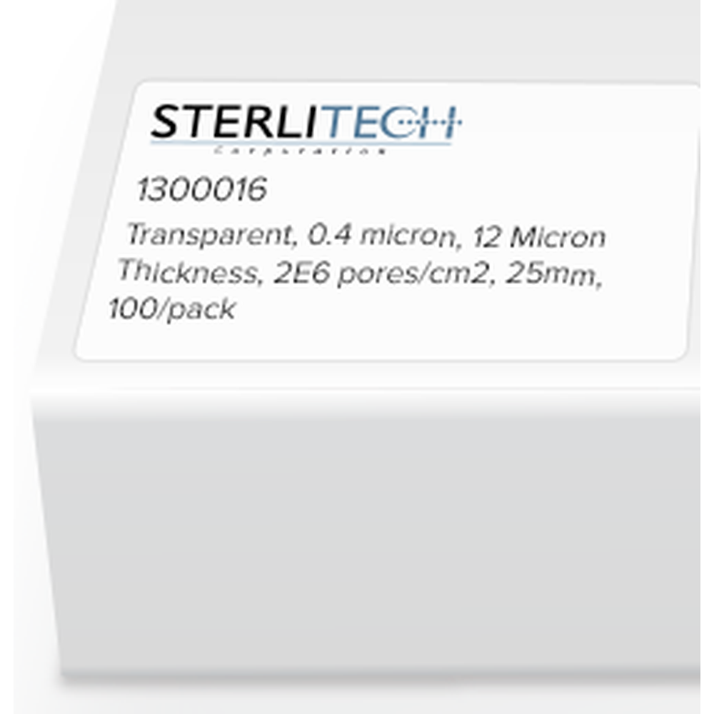 Polyester (PETE) Membrane Filters, Transparent, 0.4 micron, 12 Micron Thickness, 2E6 pores/cm2, 25mm, 100/pack
