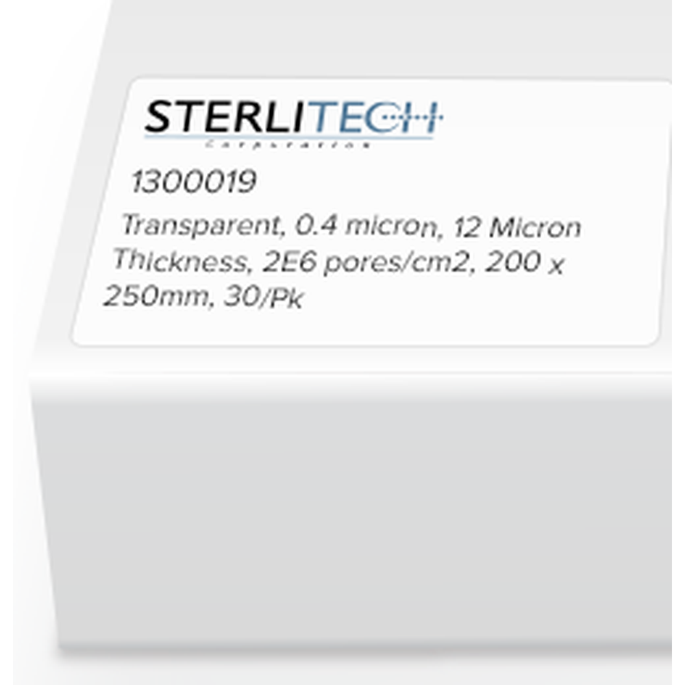 Polyester (PETE) Membrane Filters, Transparent, 0.4 micron, 12 Micron Thickness, 2E6 pores/cm2, 200 x 250mm, 30/Pk