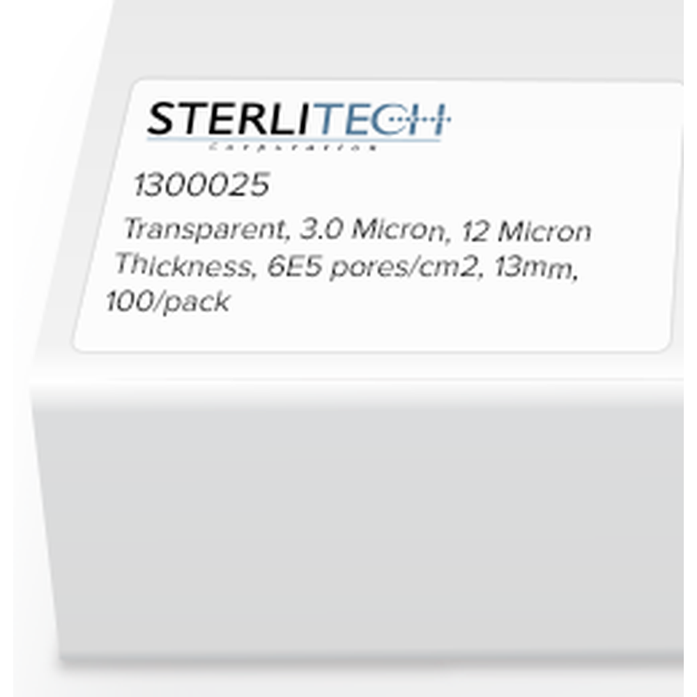 Polyester (PETE) Membrane Filters, Transparent, 3.0 Micron, 12 Micron Thickness, 6E5 pores/cm2, 13mm, 100/pack