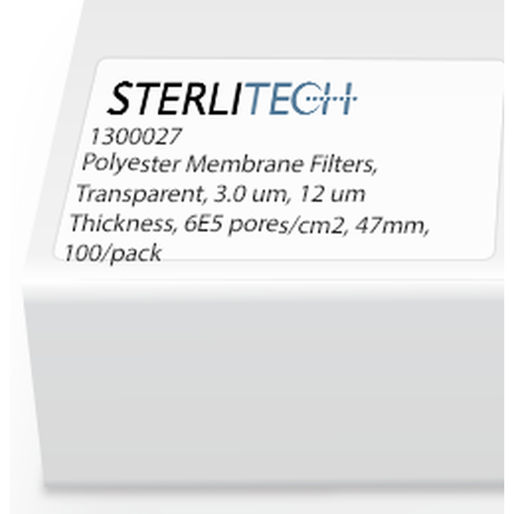 Polyester (PETE) Membrane Filters, Transparent, 3.0 Micron, 12 Micron Thickness, 6E5 pores/cm2, 47mm, 100/pack