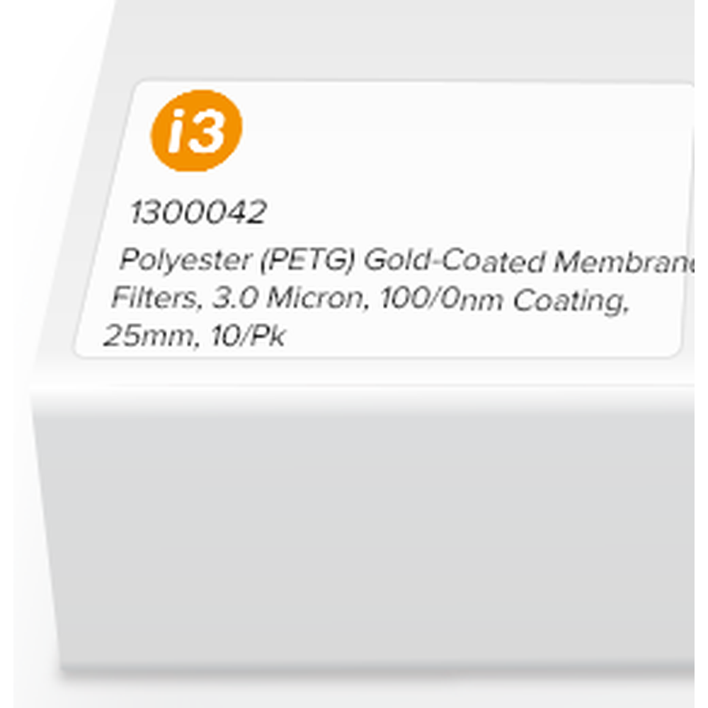 Polyester (PETG) Gold-Coated Membrane Filters, 3.0 Micron, 100/0nm Coating, 25mm, 10/Pk
