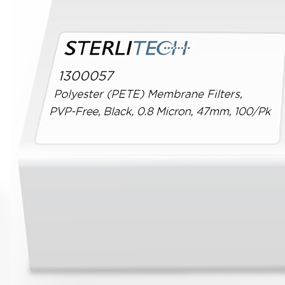 Polyester (PETE) Membrane Filters, PVP-Free, Black, 0.8 Micron, 47mm, 100/Pk