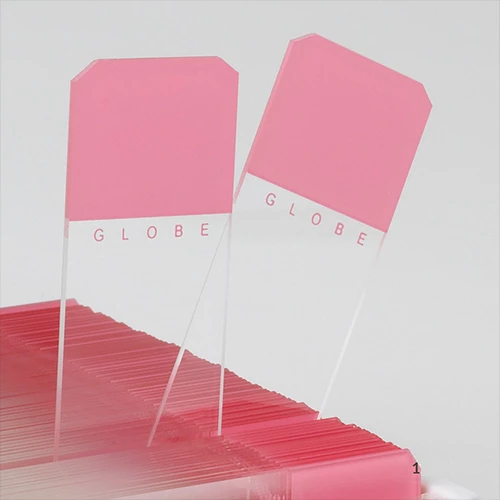 Microscope Slides, Diamond White Glass, 25 x 75mm, 45 Beveled Edges, Clipped Corners, PINK Frosted, 72/Box, 20 Boxes/Case (10 Gross)
