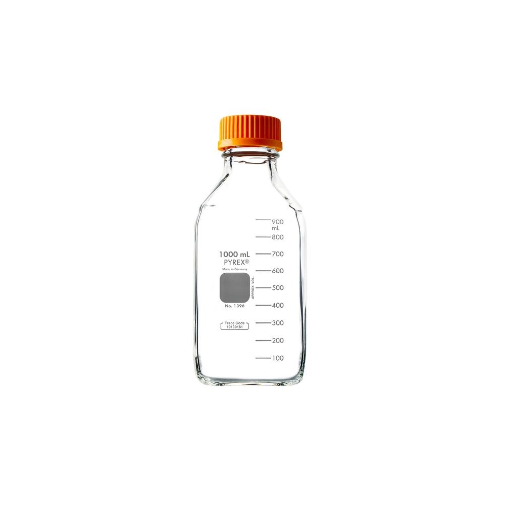 PYREX 1L Square Glass Media Storage Bottles, with GL45 Screw Cap