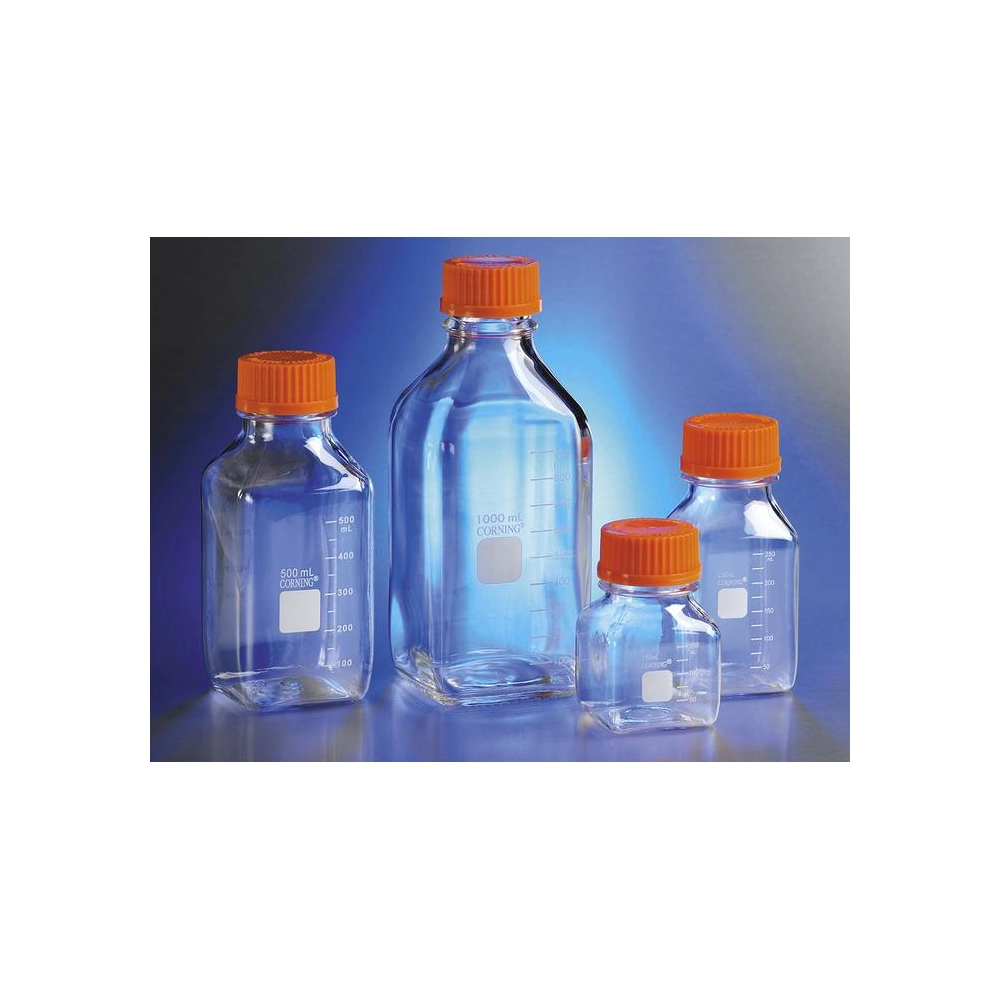 PYREX 500mL Square Glass Media Storage Bottles, with GL45 Screw Cap