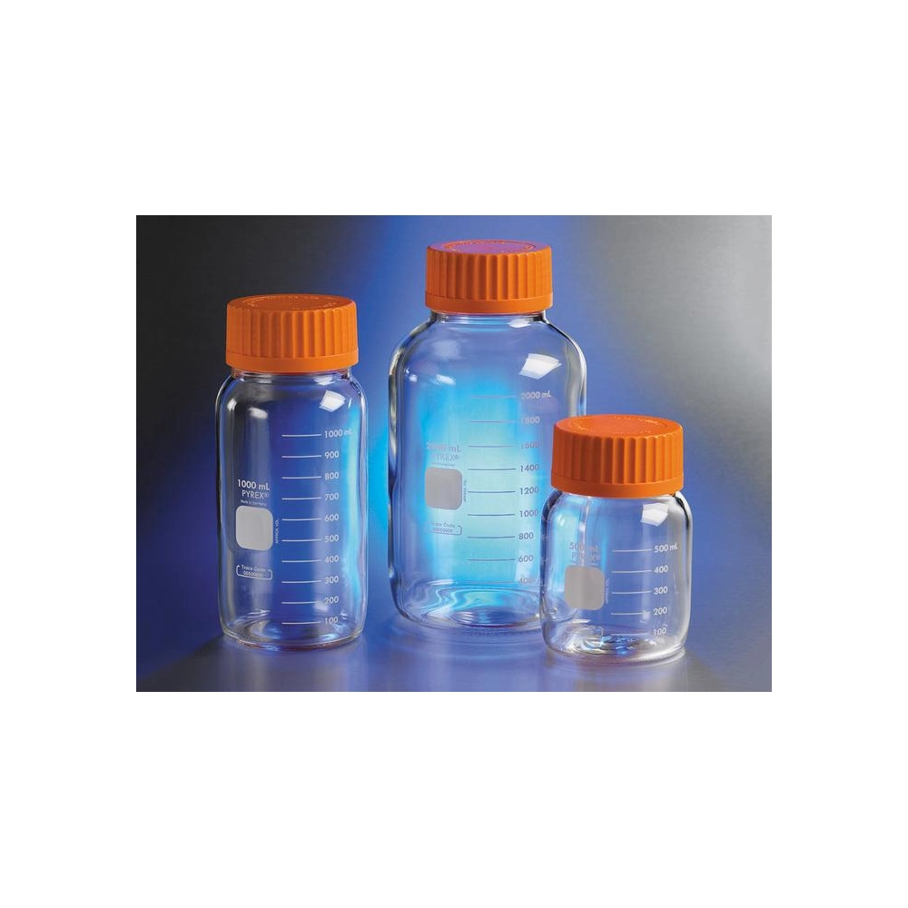 PYREX 2L Round Wide Mouth Media Storage Bottles, with GLS80 Screw Cap