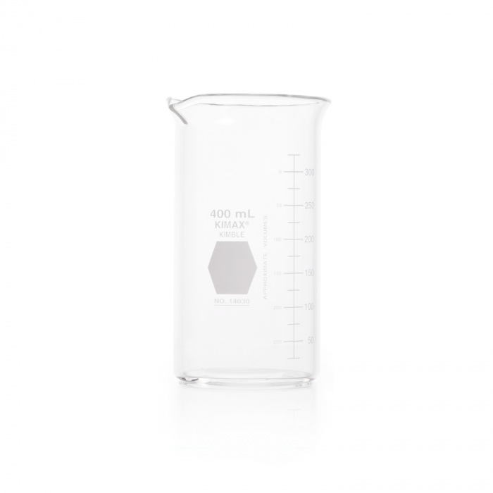BEAKER,BERZELIUS,TALL FORM,WITH SPOUT,SCALE,400M