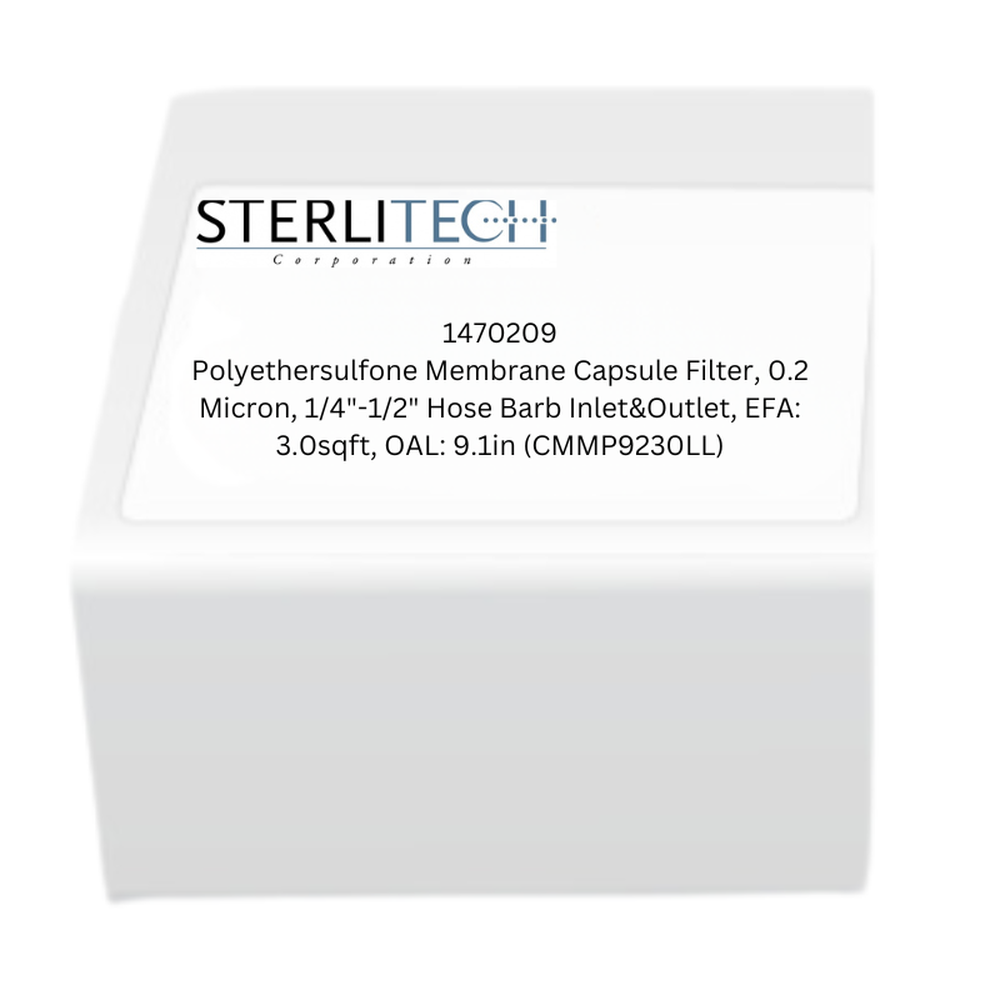 Polyethersulfone Membrane Capsule Filter, 0.2 Micron, 1/4"-1/2" Hose Barb Inlet&Outlet, EFA: 3.0sqft, OAL: 9.1in (CMMP9230LL)