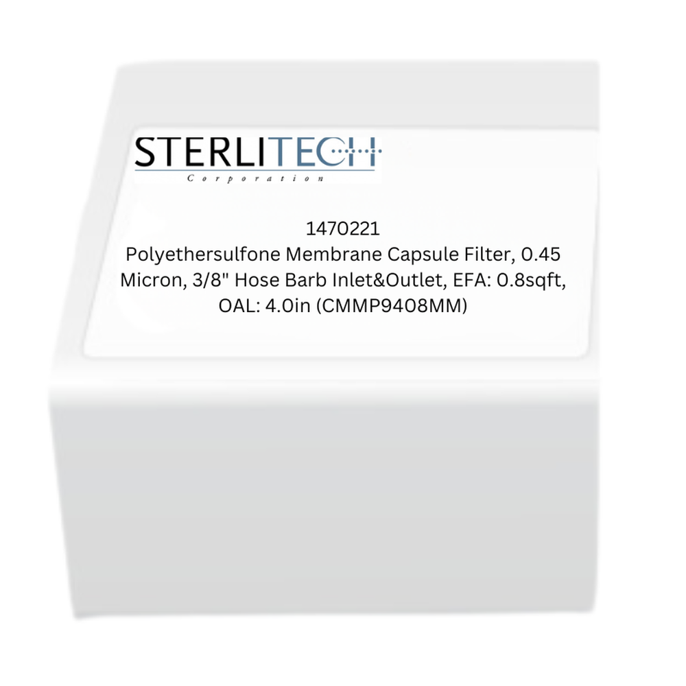 Polyethersulfone Membrane Capsule Filter, 0.45 Micron, 3/8" Hose Barb Inlet&Outlet, EFA: 0.8sqft, OAL: 4.0in (CMMP9408MM)