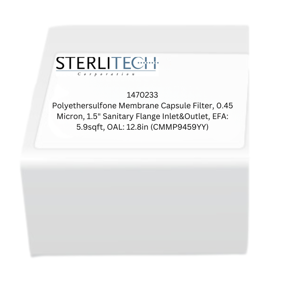 Polyethersulfone Membrane Capsule Filter, 0.45 Micron, 1.5" Sanitary Flange Inlet&Outlet, EFA: 5.9sqft, OAL: 12.8in (CMMP9459YY)