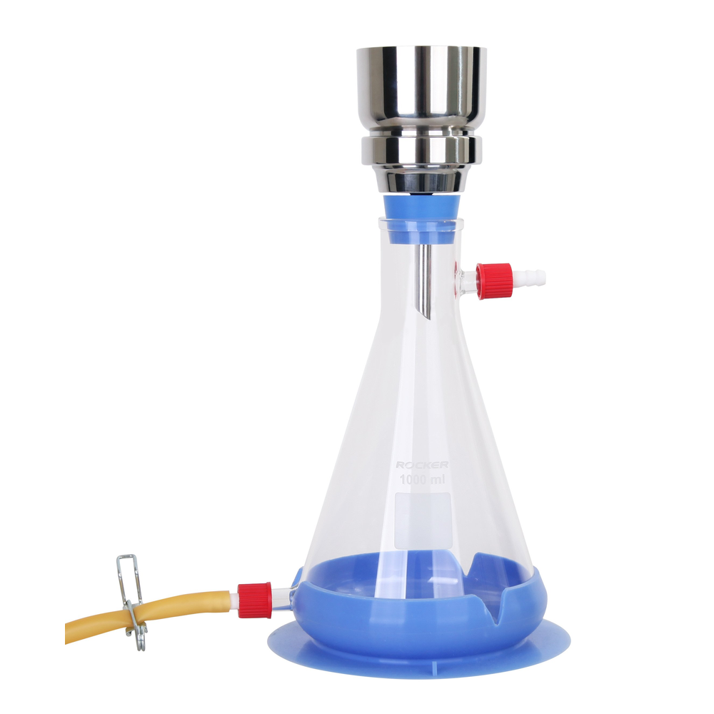 SF11, Stainless Steel Filtration Set includes 100mL/47mm Stainless Holder, No. 8 Stopper, 1000mL Receiver Flask with drain