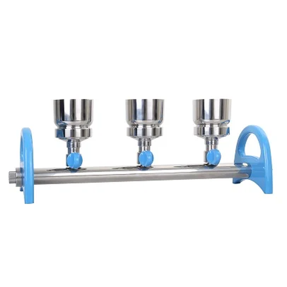 MultiVac 301-MB, 3-Branch Stainless Steel Manifold w/ Rocker SF funnel adaptor & 100 mL Rocker SF funnel (x3)