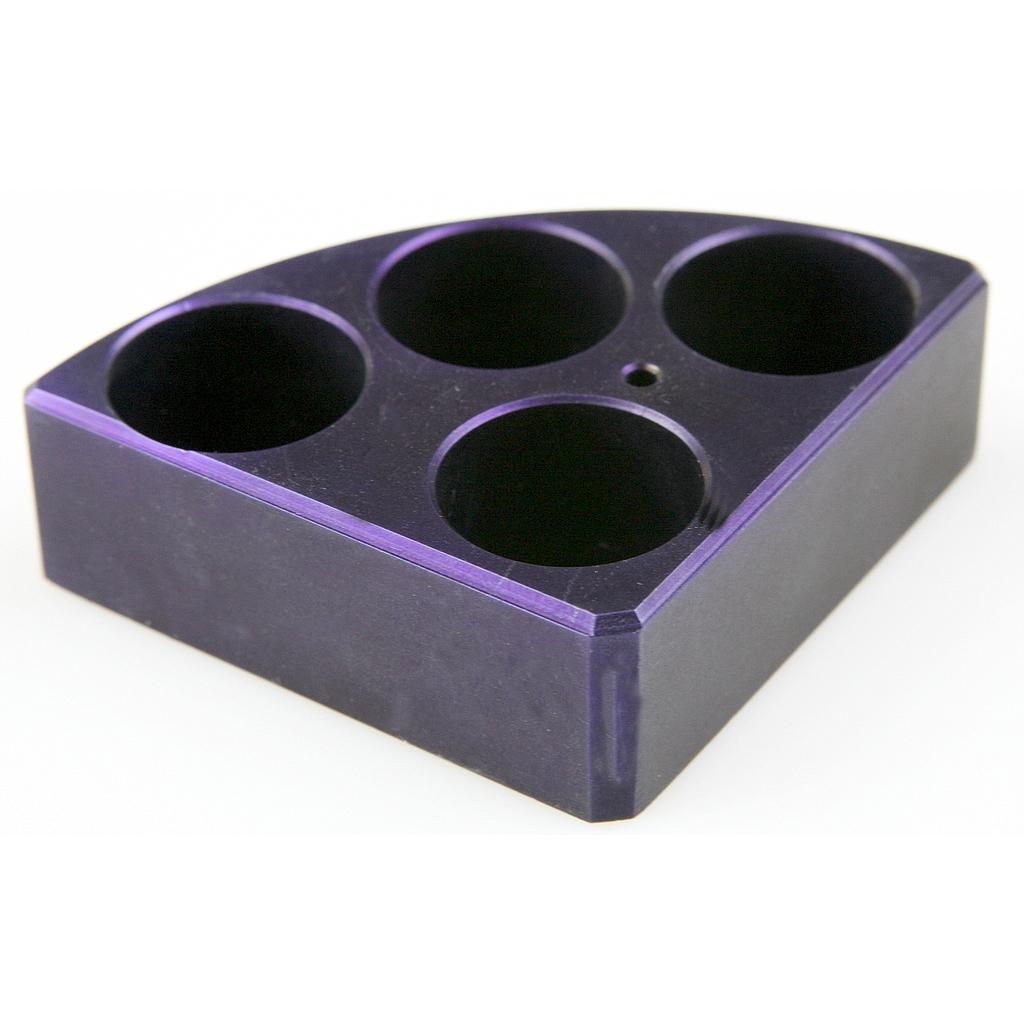 Purple quarter reaction block, 4 holes 20 ml reaction vessel 28mm dia x 24mm depth