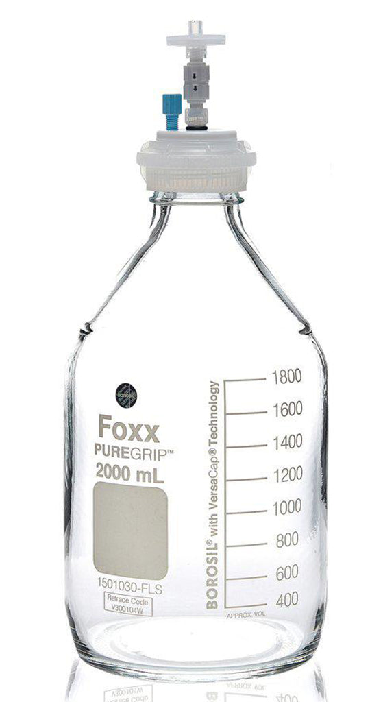 ChromCap™ 300 HPLC Solvent Reservoir System with VersaCap® GL45 and 2 L (2,000 mL) Clr. Glass Reagent Bottle, Class VI PTFE Adapter & Safety Air Inlet Valve, One (1x) Ports- OD Tubing 3.2mm (1/8") or 1.6 mm (1/16"), 1/EA