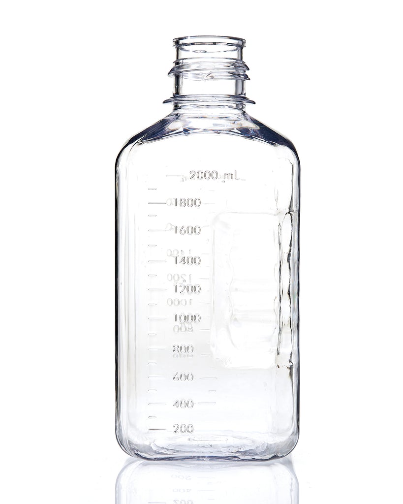 EZBio® 2 L (2,000 mL) PC Media Bottles, Non-Sterile, Autoclavable Square Storage Bottles with 53 mm (53B) Neck, Without Caps, 6/PK