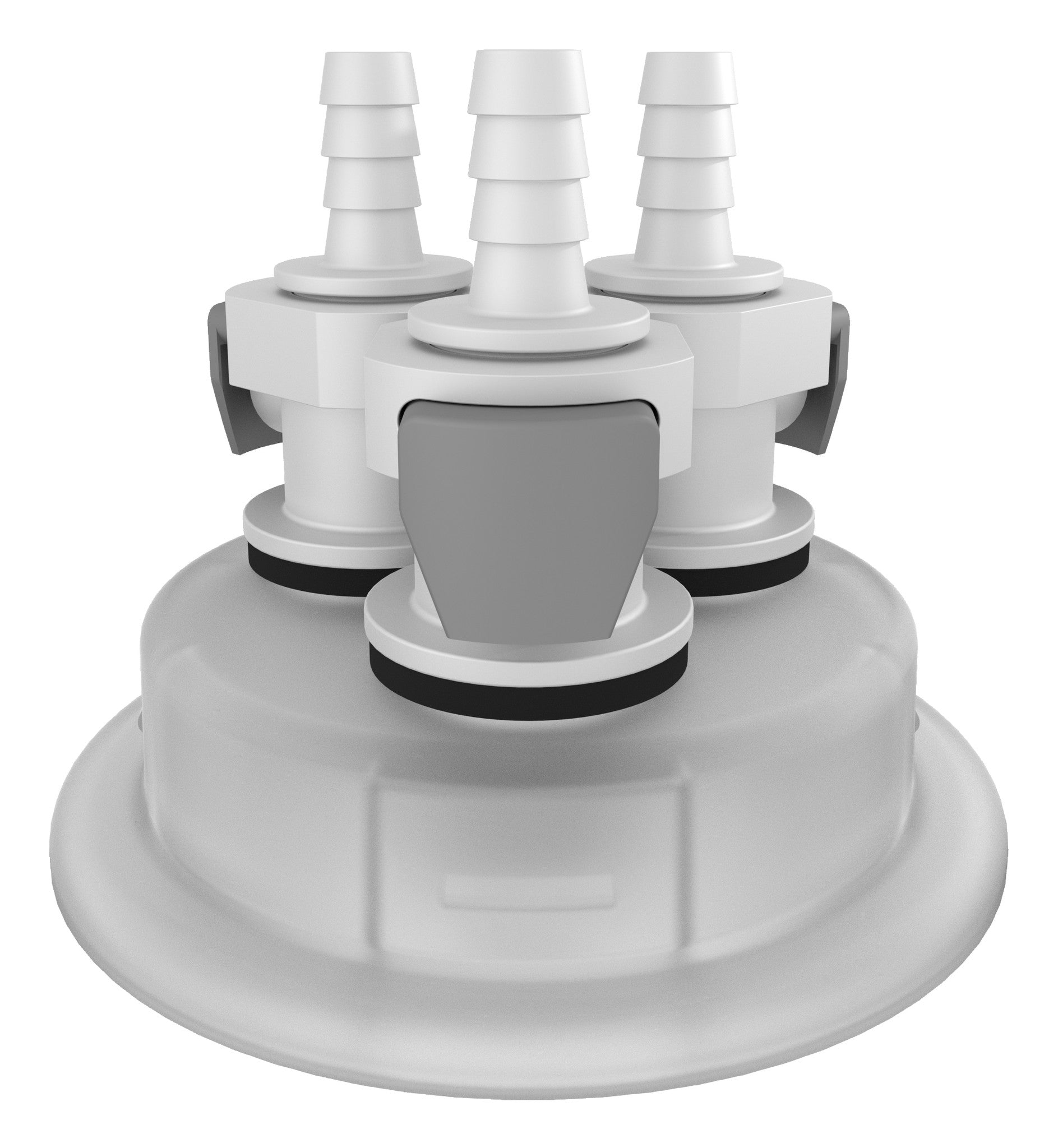 VersaCap 83 mm (83B) Cap Adapter, Tangle Free Quick Connect Adapter, Three (3 X) 1/4 Inch Detachable Hose Barbs for 1/4 Inch ID Tubing, for use with VersaCap 83 mm Open Cap, 1/EA