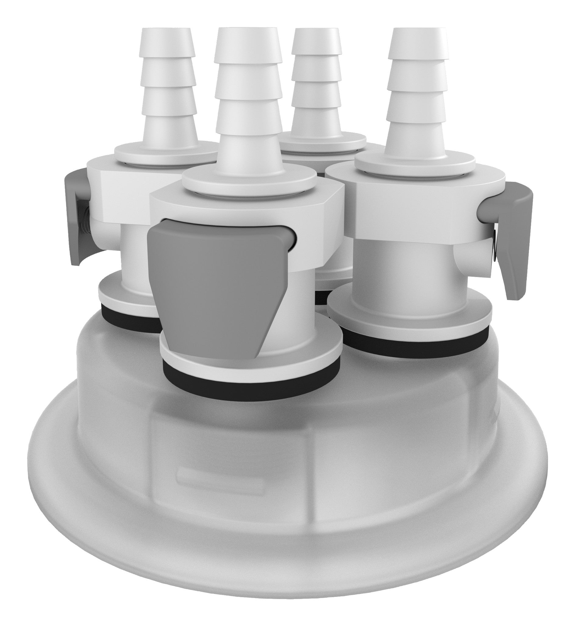 VersaCap 83 mm (83B) Cap Adapter, Tangle Free Quick Connect Adapter, Four (4 X) 1/4 Inch Detachable Hose Barbs for 1/4 Inch ID Tubing, for use with VersaCap 83 mm Open Cap, 1/EA