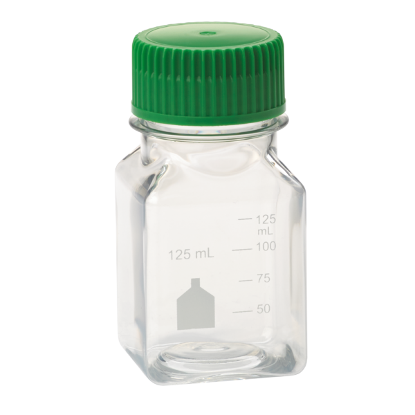 125mL Media Bottle, Square, PET, Bulk, Sterile