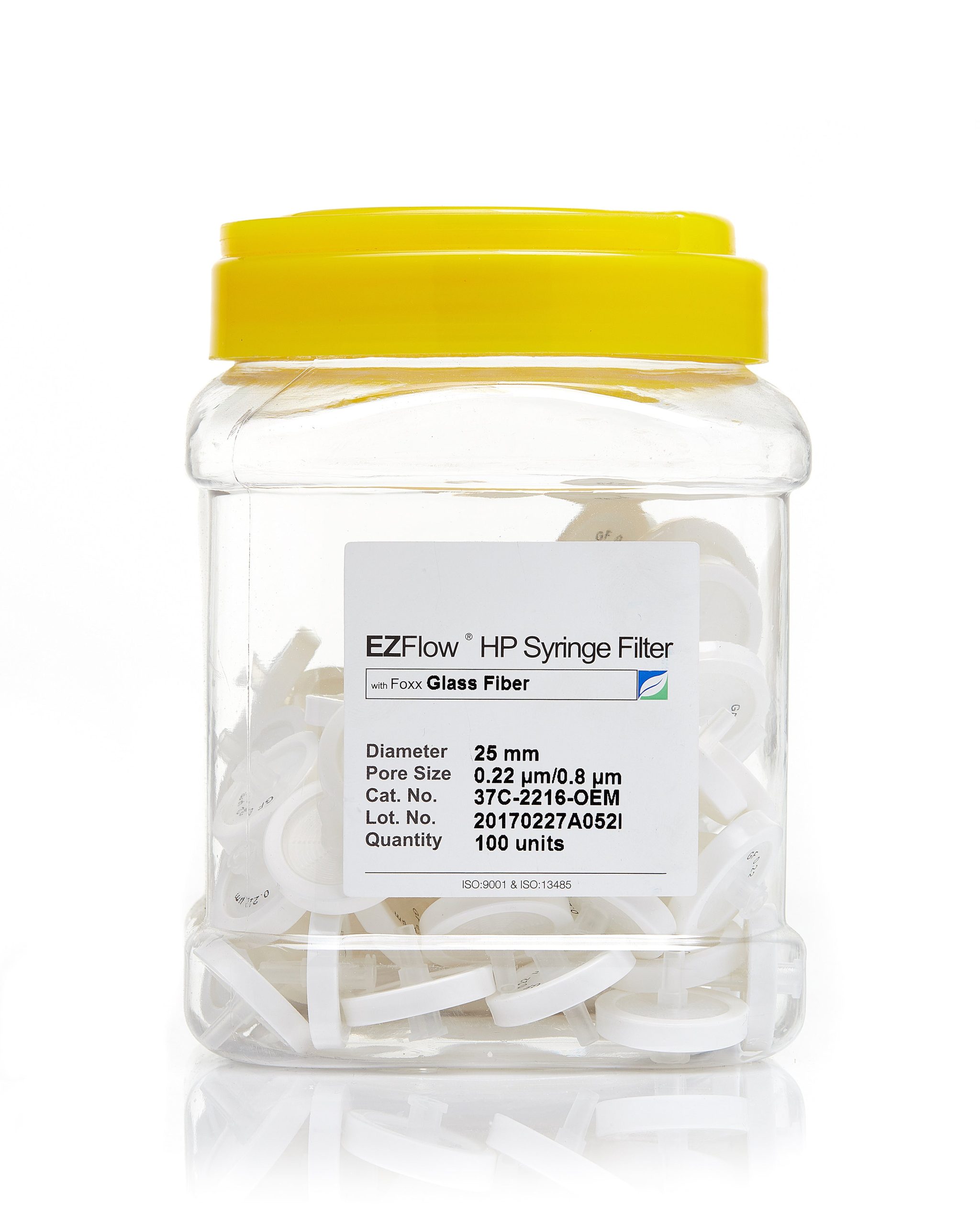 EZFlow® Non-Sterile Glass Fiber (GF) Syringe Filters, 0.22 µm Pore Size Membrane for Prefiltration and Sample Prep, 25 mm, 100/PK