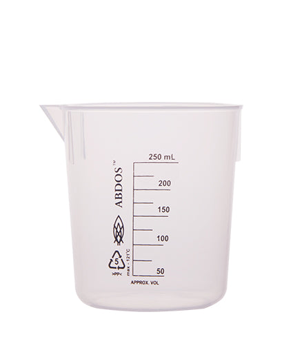 Abdos Printed Plastic Tapered Beakers, Polypropylene (PP) 250 mL, 12/CS