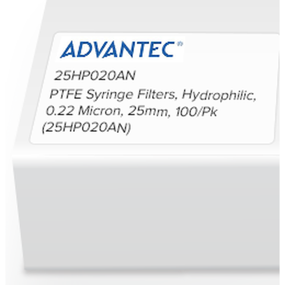 PTFE Syringe Filters, Hydrophilic, 0.22 Micron, 25mm, 1000/Pk