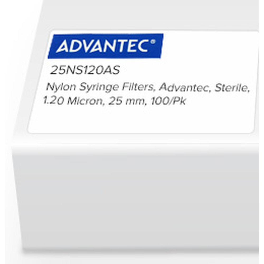 Nylon Syringe Filters, Advantec, Sterile, 1.20 Micron, 25mm, 100/Pk