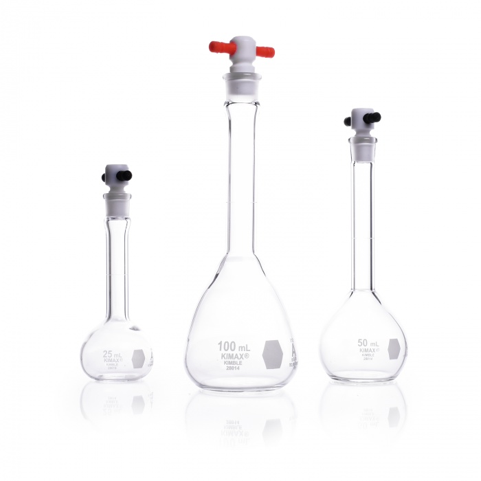 Volumetric Flask, Colorware, Class A,BLUE PTFE,200ML
