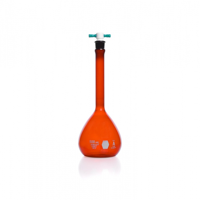 Volumetric Flask, Class A, with Color-Coded PTFE Stopper,500ML