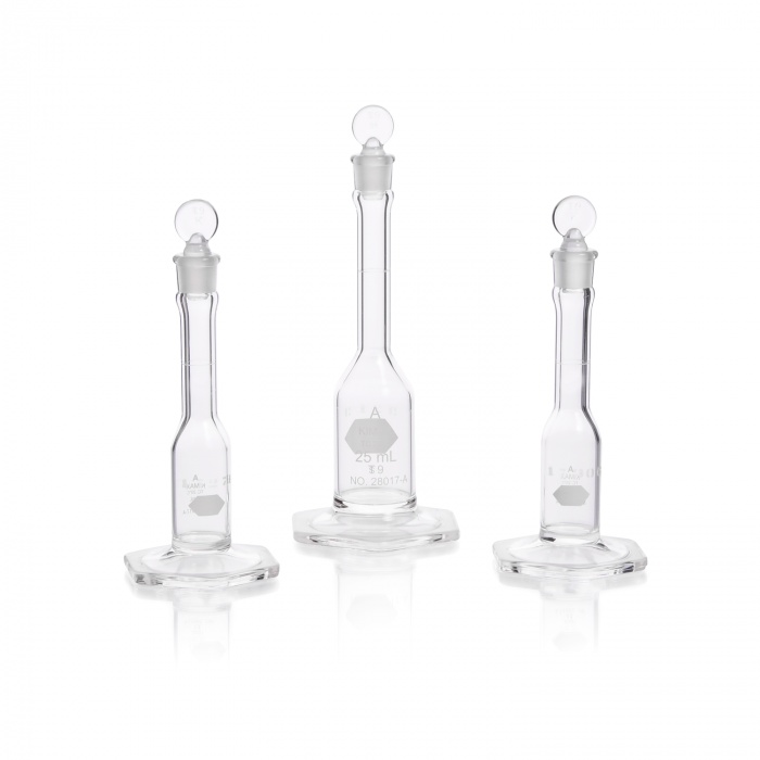 Serialized and Certified Volumetric Flask, Class A, with Glass Stopper and Wide Base MICRO,CYLINDER,25ML
