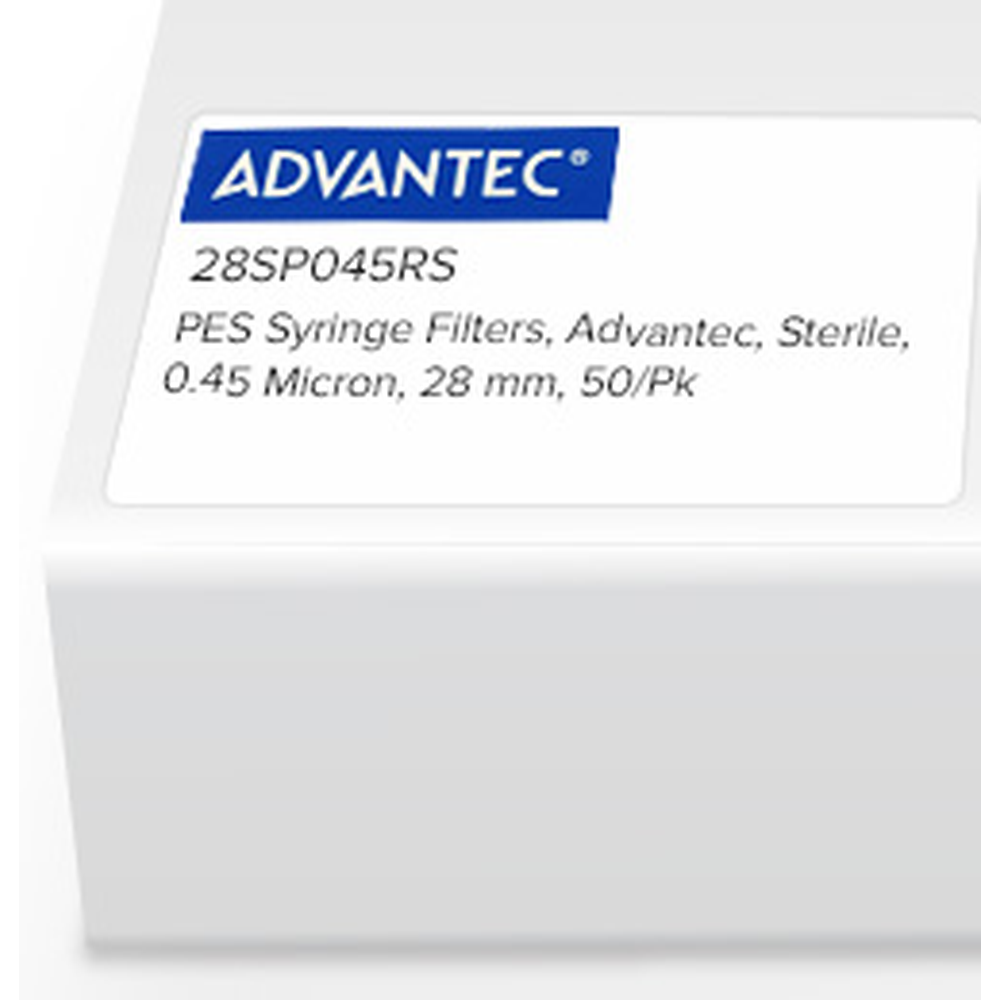 PES Syringe Filters, Advantec, Sterile, 0.45 Micron, 28mm, 50/Pk
