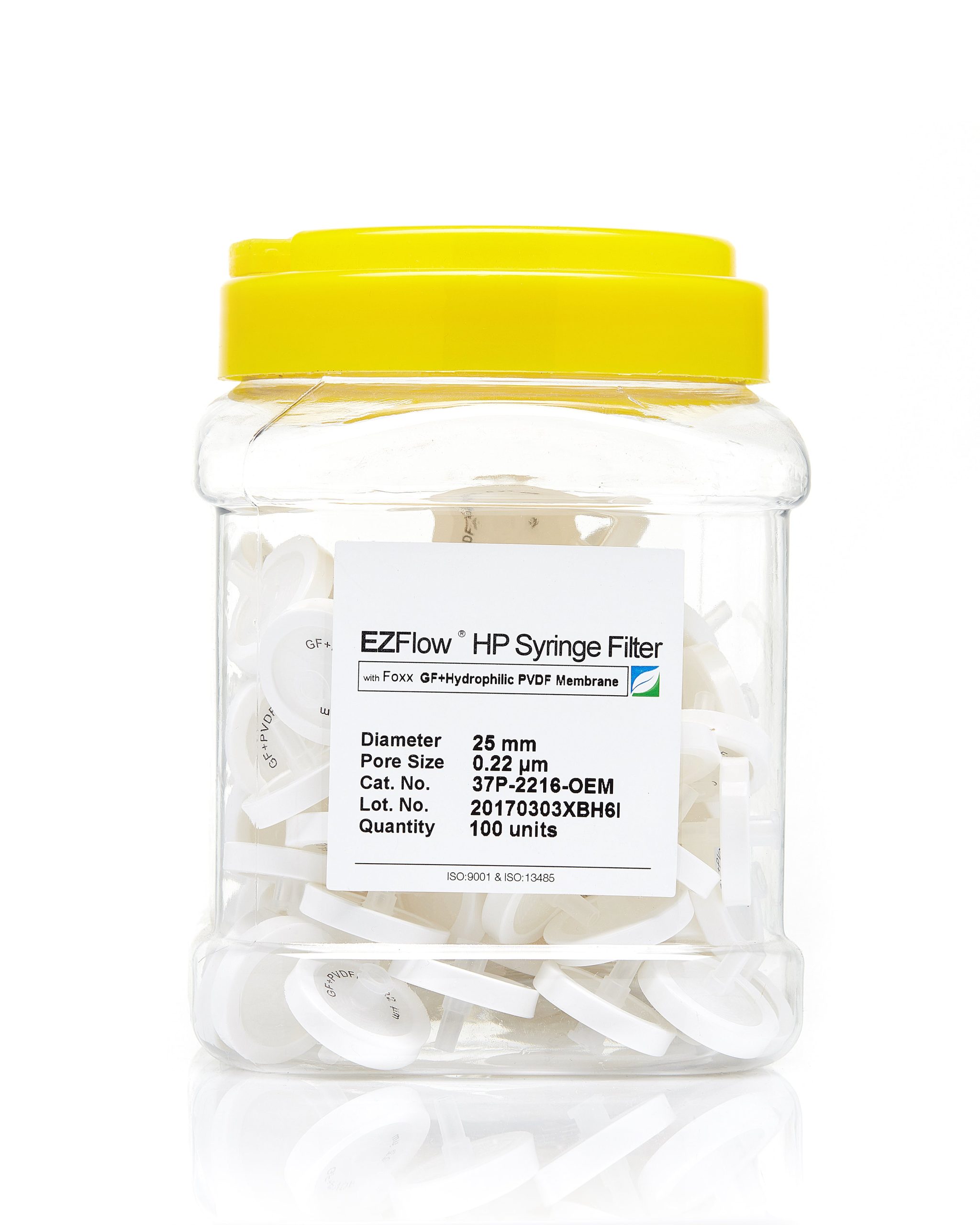 EZFlow® Non-Sterile High Particulate Syringe Filter, 0.22 µm Hydrophilic PVDF w/ Glass Fiber Prefilter, 25 mm, 100/PK
