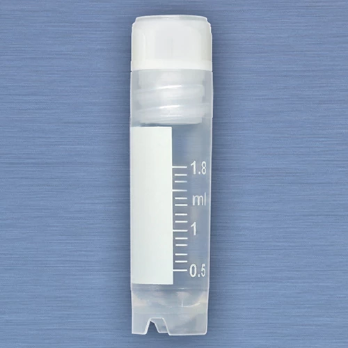 CryoCLEAR vials, 2.0mL, STERILE, Internal Threads, Attached Screwcap with Co-Molded Thermoplastic Elastomer (TPE) Sealing Layer, Round Bottom, Self-Standing, Printed Graduations, Writing Space and Barcode, 50/Bag, 10 Bags