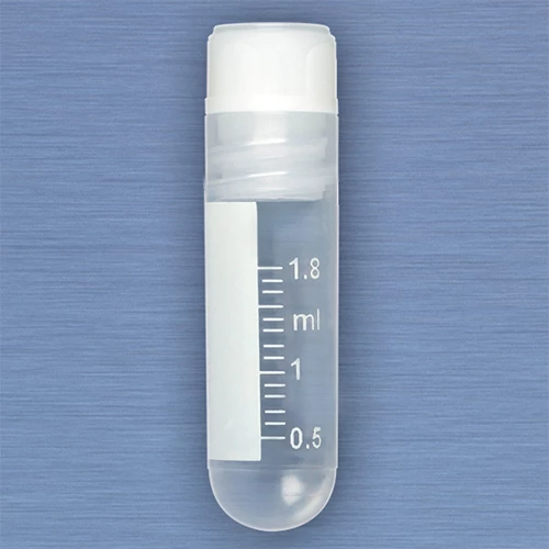 CryoCLEAR vials, 2.0mL, STERILE, Internal Threads, Attached Screwcap with Co-Molded Thermoplastic Elastomer (TPE) Sealing Layer, Round Bottom, Printed Graduations, Writing Space and Barcode, 50/Bag, 10 Bags/Case