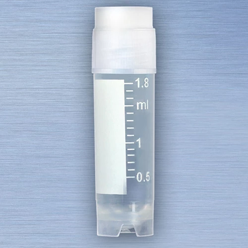 CryoCLEAR vials, 2.0mL, STERILE, External Threads, Attached Screwcap with Co-Molded Thermoplastic Elastomer (TPE) Sealing Layer, Round Bottom, Self-Standing, Printed Graduations, Writing Space and Barcode, 50/Bag, 10 Bags